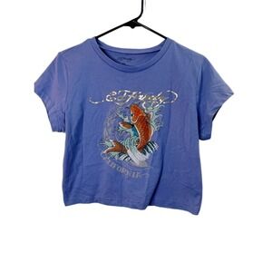 Y2K Ed Hardy Womens XL‎ T Shirt Purple Koi Fish California Crop Baby Doll Top